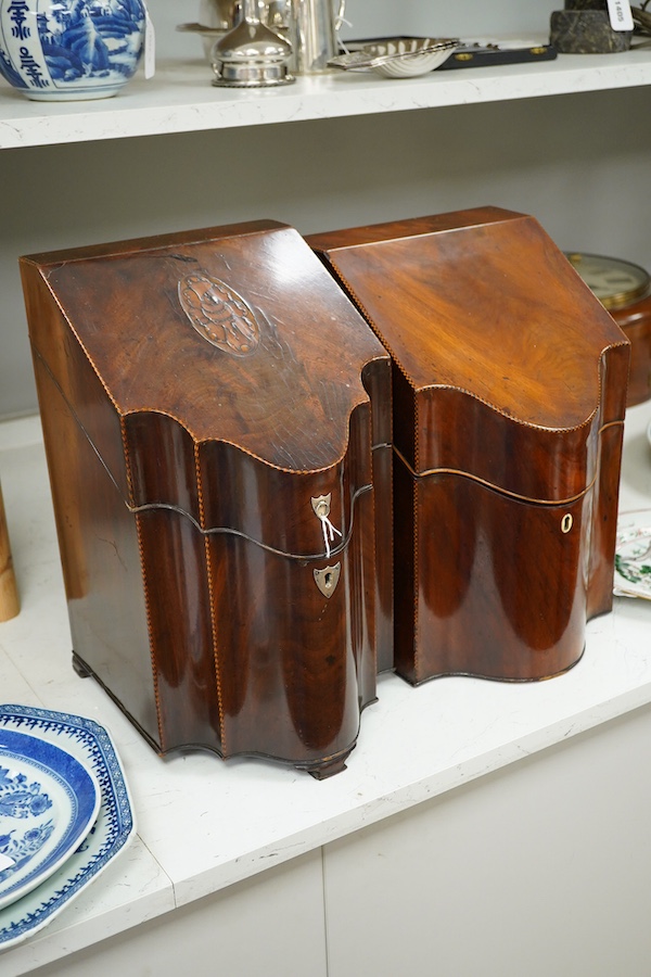 Two George III inlaid mahogany knife boxes, 38cm high